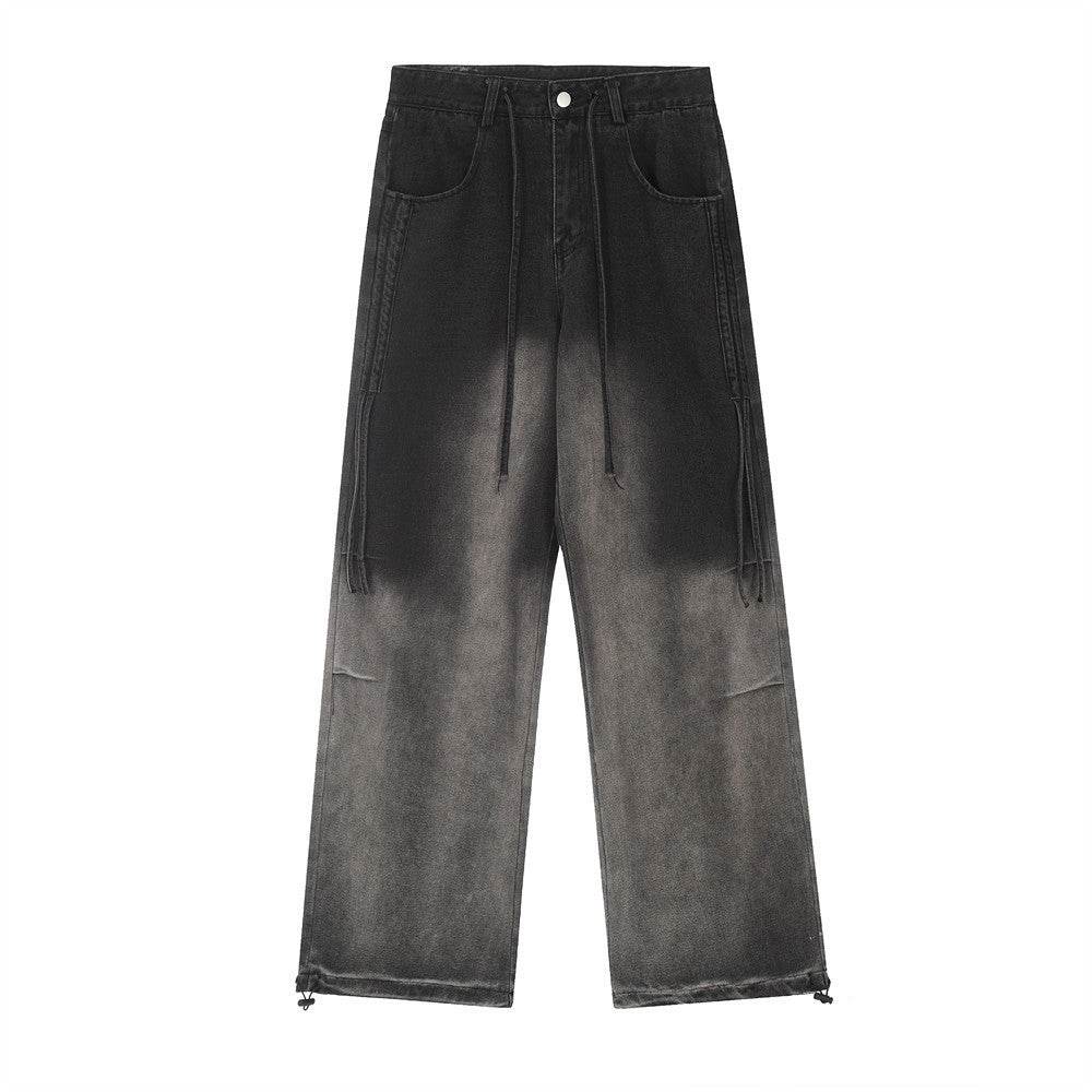 Gradient Tie-dye Straight-leg Denim Trousers Men Jeans