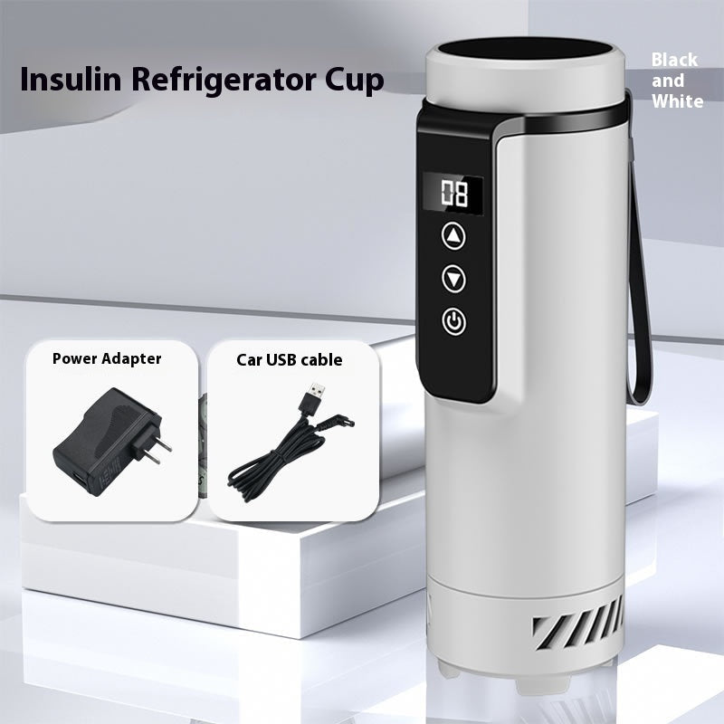 Portable Insulin Refrigerator Cup – Digital Temperature Control, USB Powered (Black & White)