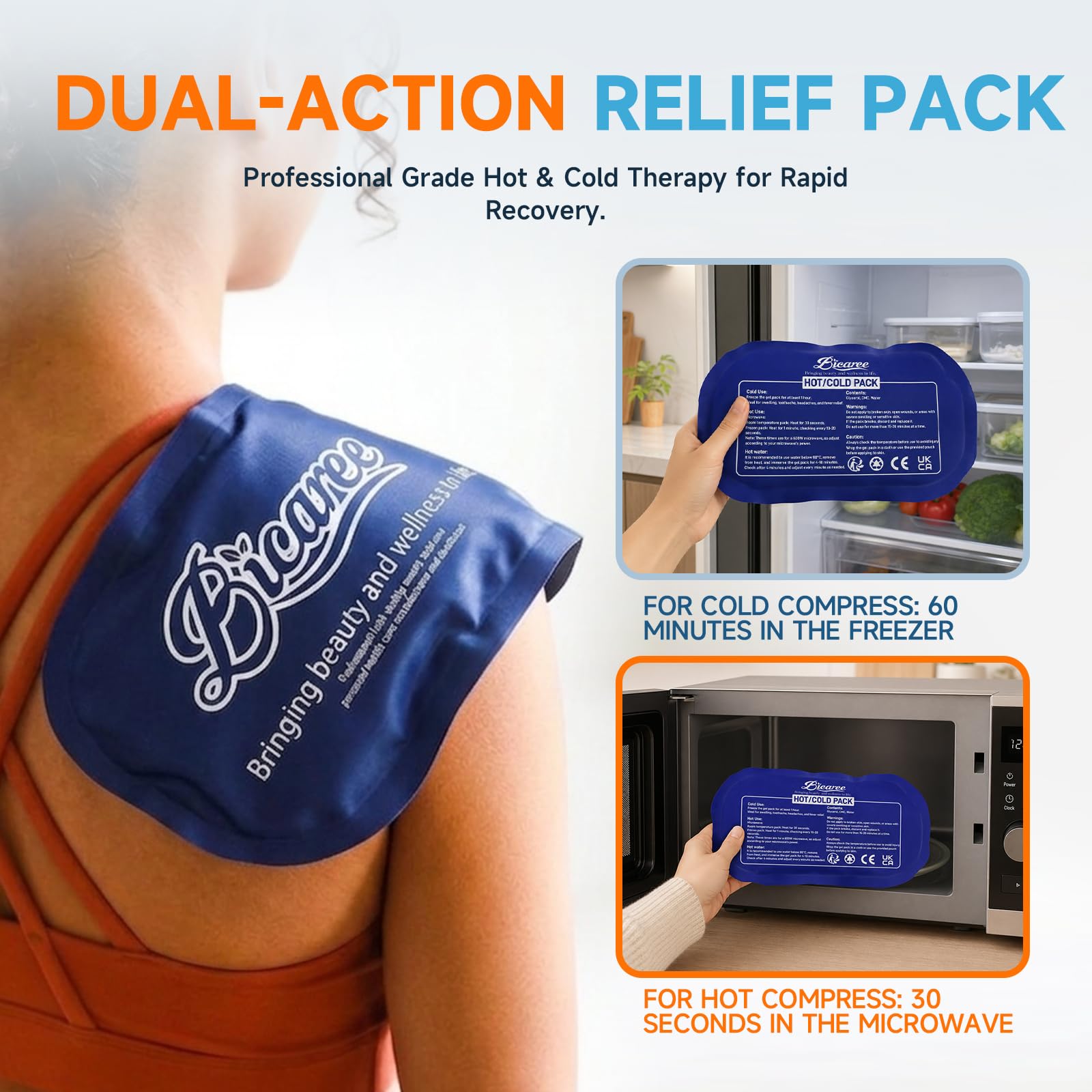 BICAREE Cold Gel Ice Packs Reusable for Injuries, Cold Compress - Relieves Muscle Pain, Sports Injury Recovery, Reduces Swellin (3-Piece Set) 🍁 All In One Marketplace Canada