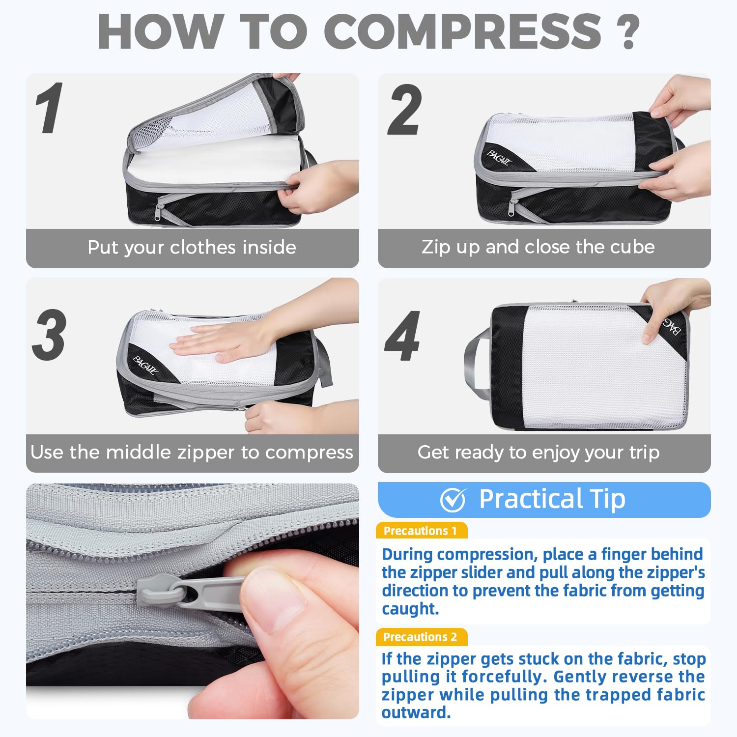 BAGAIL 6 Set/8 Set Compression Packing Cubes, Ultralight Expandable Packing Organizers for Carry on Travel Luggage(6set Jet Black) 🍁 All In One Marketplace Canada