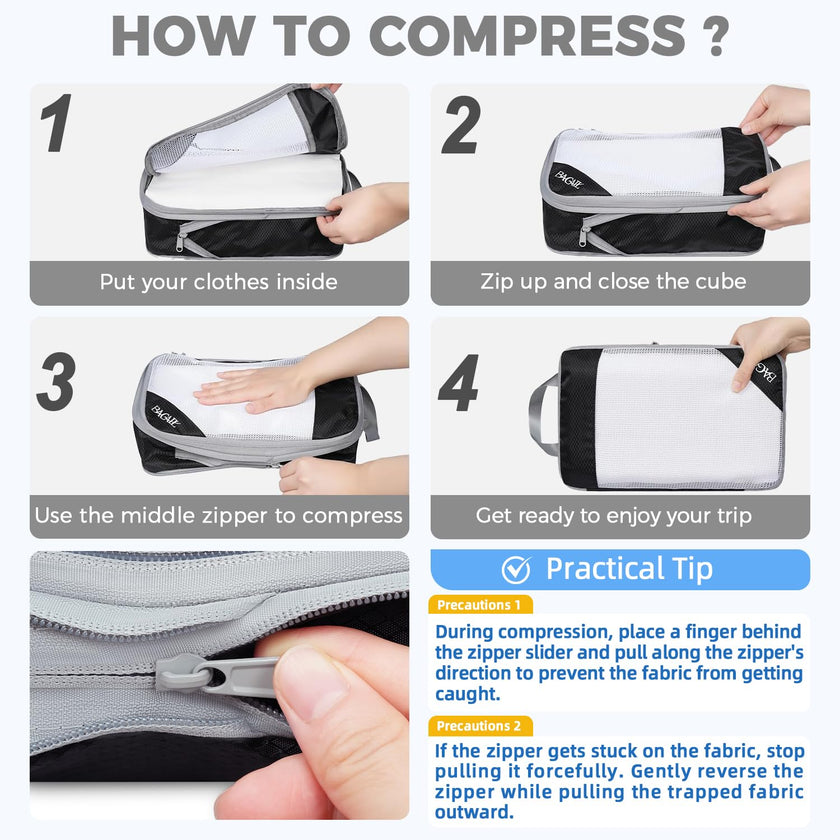 BAGAIL 6 Set/8 Set Compression Packing Cubes, Ultralight Expandable Packing Organizers for Carry on Travel Luggage(6set Jet Black) 🍁 All In One Marketplace Canada