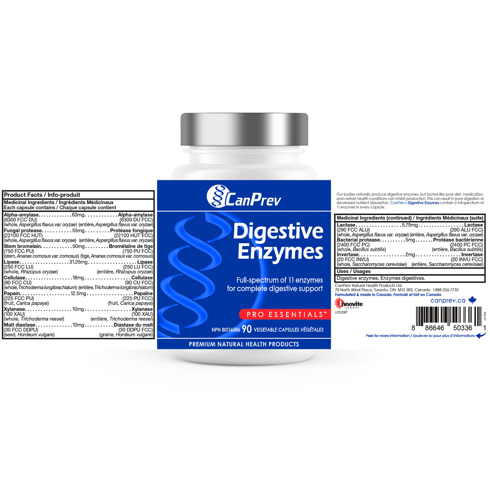 CanPrev - Digestive Enzymes Supplement, 90 Capsules 30-Day Supply - Full Spectrum of 11 Digestive Enzymes for Stomach Gas, Digestion, Indigestion and Bloating Relief - Helps Break Down Proteins 🍁 All In One Marketplace Canada
