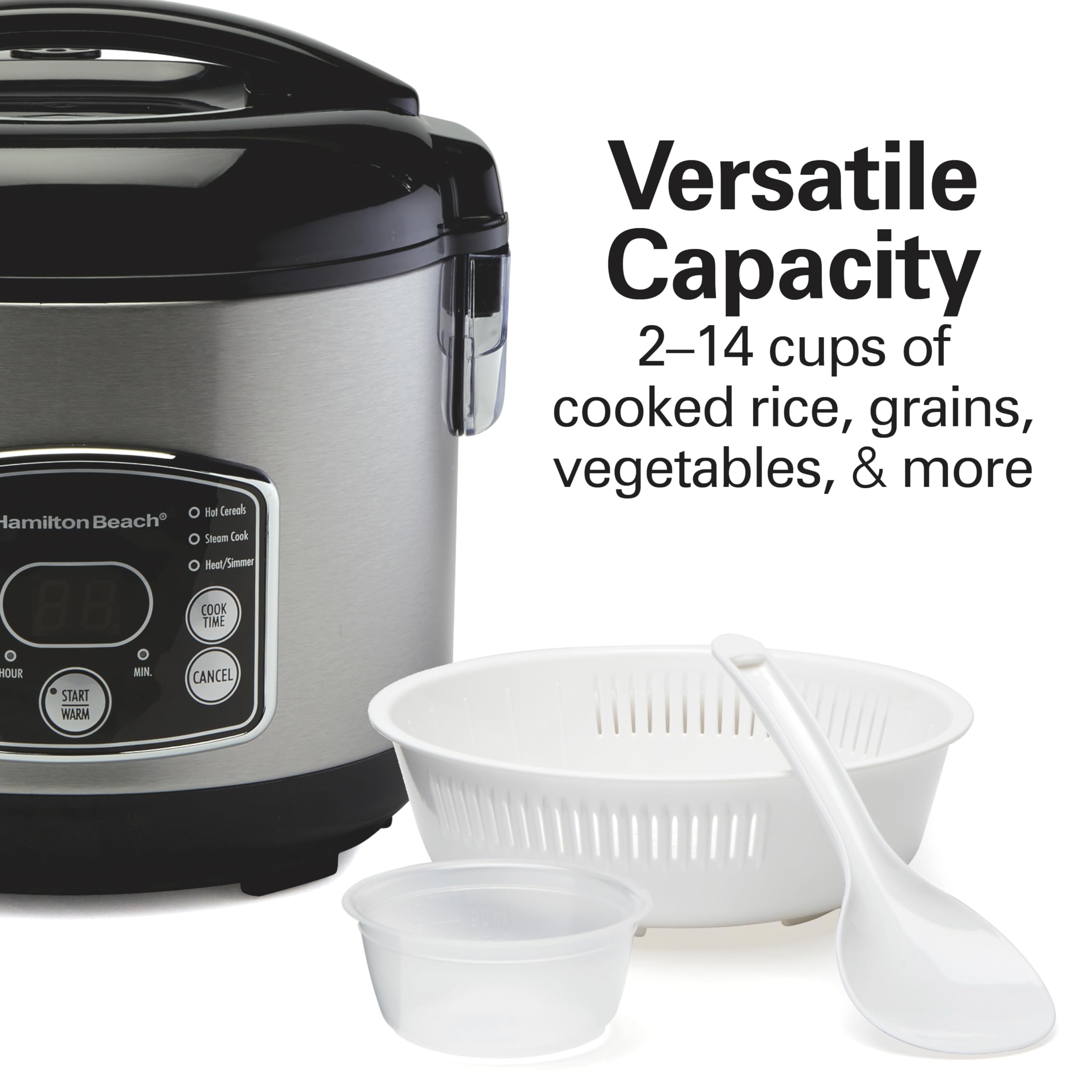 Hamilton Beach Digital Programmable Rice Cooker & Food Steamer, 14 Cups Cooked (7 Cups Uncooked), Stainless Steel, Steam & Rinse Basket, Delay Start, Model 37548MN 🍁 All In One Marketplace Canada