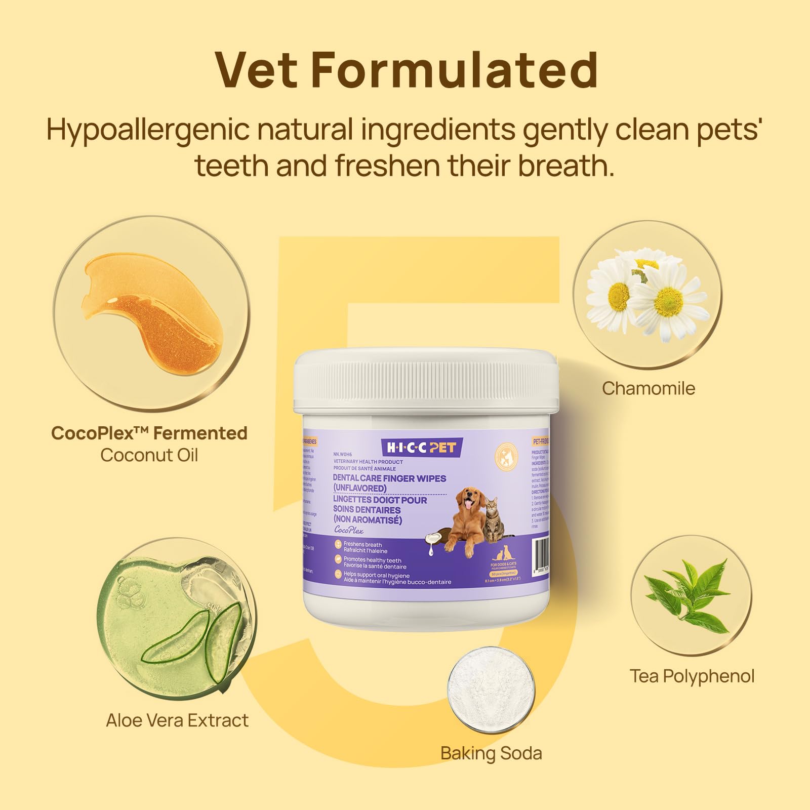 HICC PET Teeth Finger Wipes for Dogs & Cats, Vet-Recommended Teeth Cleaning Wipes, Removes Bad Breath, Plaque & Tartar, Fresh Breath Oral Care, Toothbrush & Toothpaste Alternative, Unscented 🍁 All In One Marketplace Canada