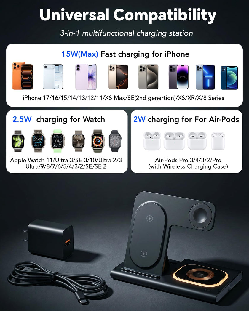 3 in 1 Foldable Wireless Fast Charging Station for Apple Multiple Devices 🍁 All In One Marketplace Canada