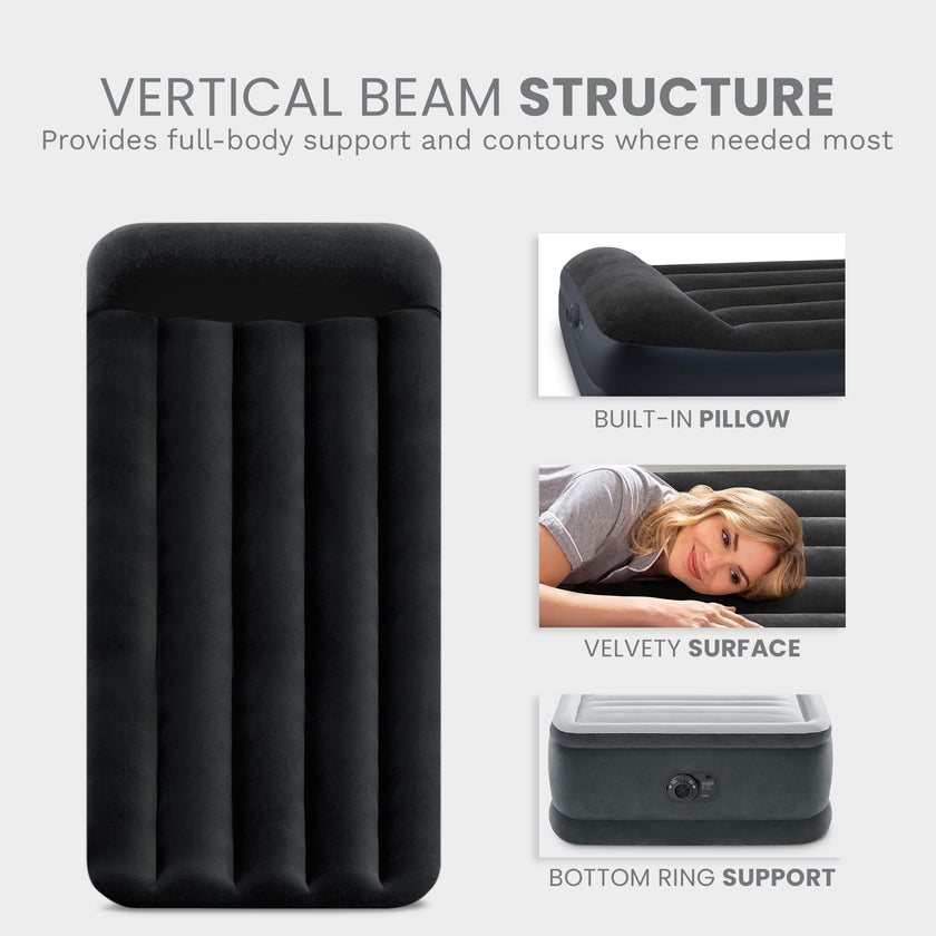 INTEX 64121ED Dura-Beam Plus Pillow Rest Air Mattress: Fiber-Tech – Twin Size – Built-in Electric Pump – 16.5in Bed Height – 300lb Weight Capacity 🍁 All In One Marketplace Canada