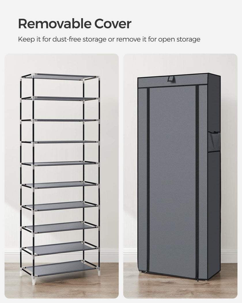 SONGMICS 10-Tier Shoe Rack, Shoe Storage Organizer Cabinet with Dustproof Cover, Free-Standing, for Closet, Entryway, Hold 27-35 Pairs, for Sneakers, High Heels, Gray URXJ10G01 🍁 All In One Marketplace Canada