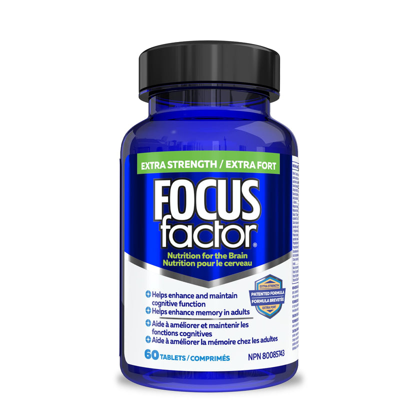 Focus Factor Extra Strength, 60ct - Multivitamin Supplement with Vitamin B6, B12, D3, Zinc, Phosphatidylserine, Bacopa Monnieri, Ginkgo Biloba & DMAE to enhance memory & cognitive function in adults 🍁 All In One Marketplace Canada