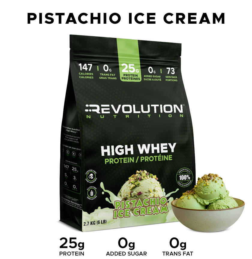 Revolution Nutrition, High Whey, Protein Powder 6LB bag, Whey Protein, Gluten Free, 25g of Protein Per Scoop, 2.7kg, 73 Servings (Pistachio Ice Cream, 6 Pound Bag) 🍁 All In One Marketplace Canada