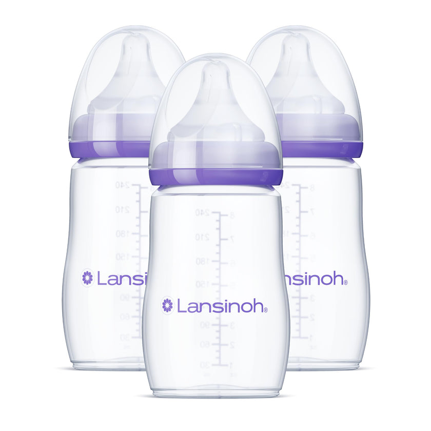 Lansinoh Anti-Colic Baby Bottles for Breastfeeding Babies, 240 ml (8 Ounces), 3 Count, Includes 3 Medium Flow Nipples, Size M 🍁 All In One Marketplace Canada
