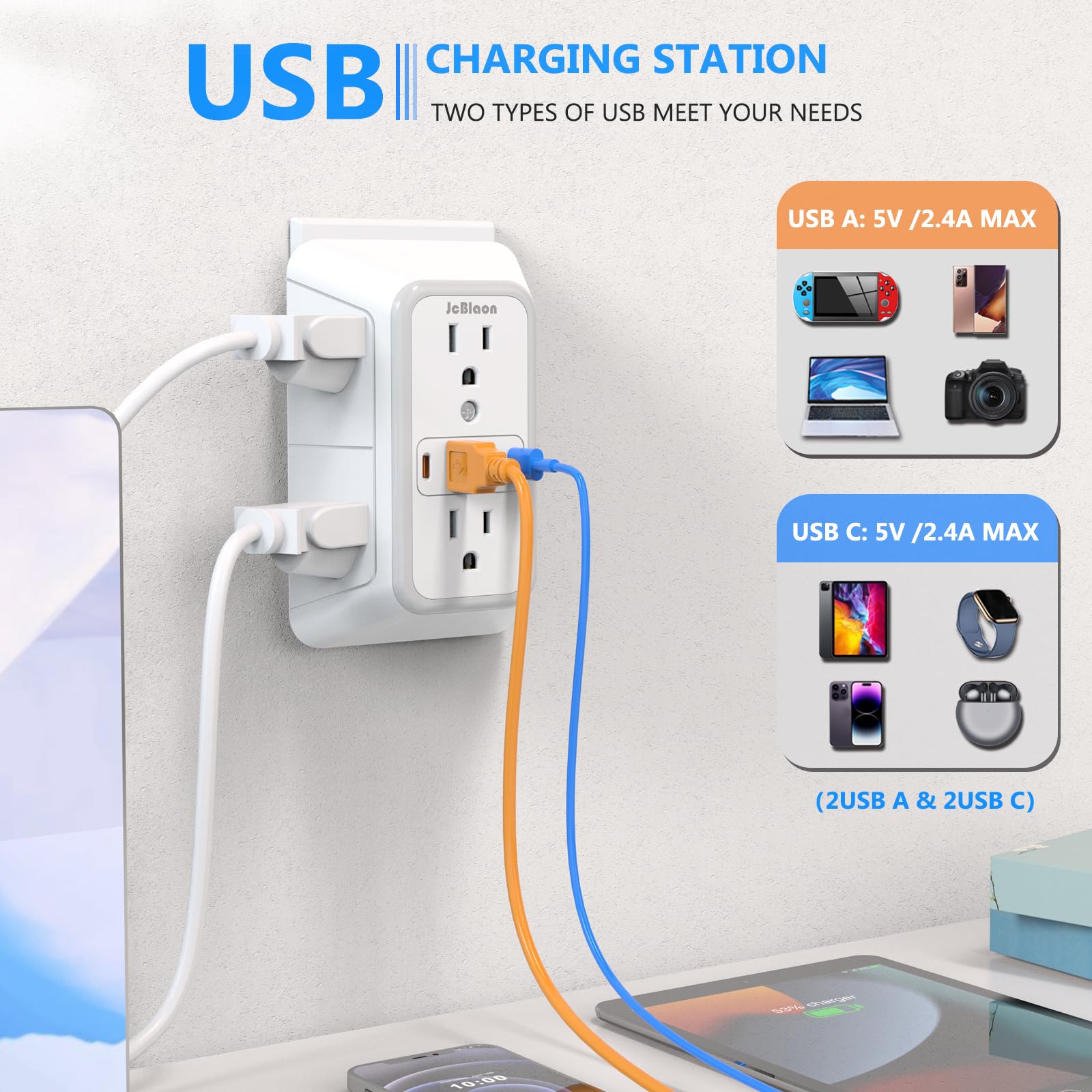 2 Pack Outlet Extender Surge Protector, 6 Outlet Splitter with 4 USB Outlet (2 USB A,2 USB C), 3Sided Power Strip with Adapter Spaced Outlets for Home, Office, Travel(White) 🍁 All In One Marketplace Canada