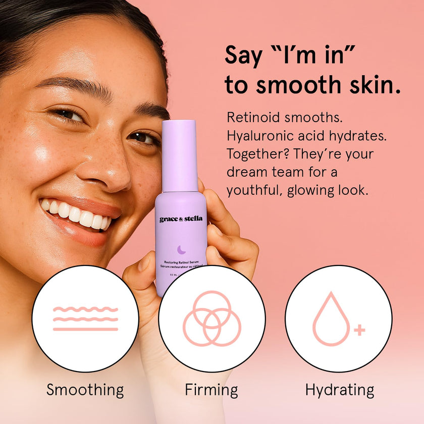 grace & stella 0.2% Retinol Serum for Face (50ml) - Restoring Retinol Serum with Hyaluronic Acid to Reduce Fine Lines, Wrinkles, Texture, Uneven Skin Tone - Anti-Aging, Hydrating, Vegan Skincare 🍁 All In One Marketplace Canada