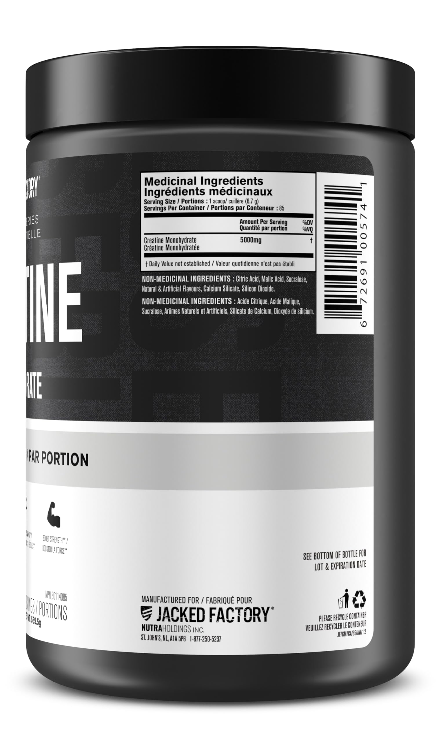 Jacked Factory Creatine Monohydrate Powder - Canadian-Owned Informed Choice Certified Supplement for Increased Muscle Mass*, Improved Strength, Power, & Performance** - 85 Servings, Arctic White 🍁 All In One Marketplace Canada