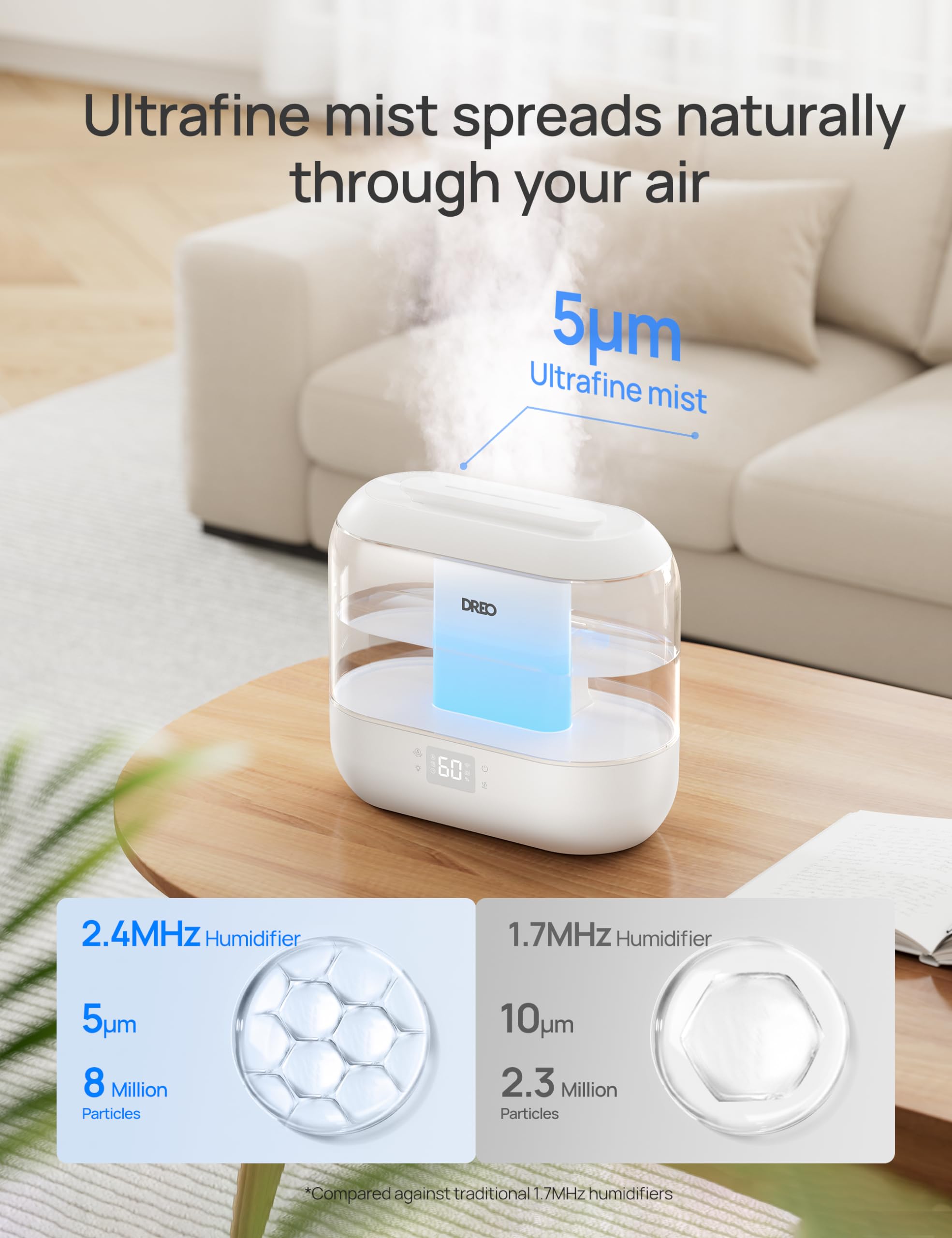 DREO 4L Smart Humidifiers for Bedroom, Top Fill Quiet Cool Mist Humidifier for Baby Large Room, Ultrasonic with Oil Diffuser, Nightlight, Auto, 32H Runtime for Home, Nursery, Plants, Works with Alexa 🍁 All In One Marketplace Canada