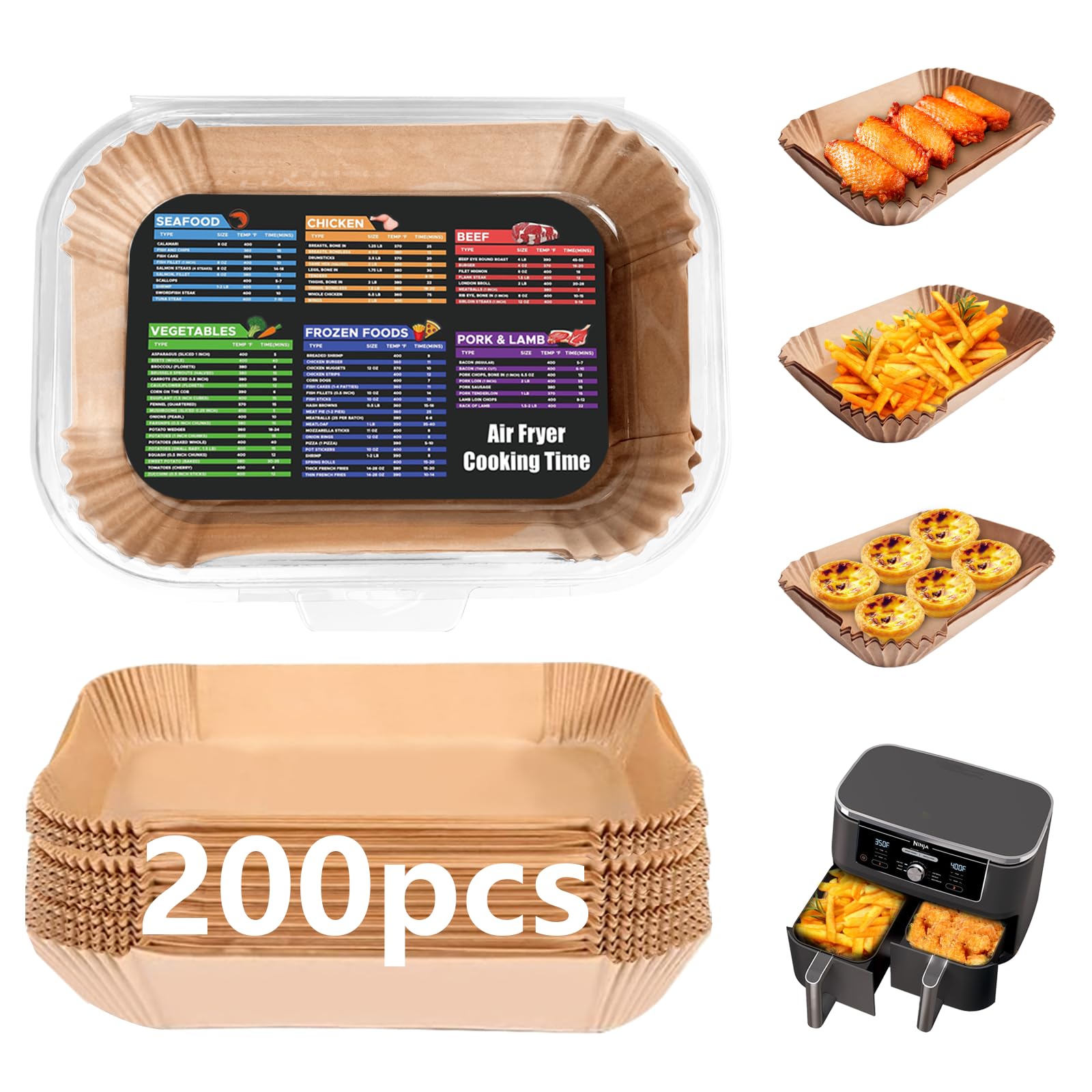 200PCS Air Fryer Liners for Ninja: Higher Non-Stick Disposable Parchment Paper Liner for Ninja DZ201/DZ401 Dual Airfryer Baking - Food Grade Ninja Air Fryer Accessories - Rectangle 8.6 x 5.5 inch 🍁 All In One Marketplace Canada