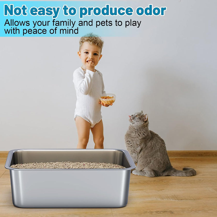 ZuHucpts Stainless Steel Cat Litter Box, Large Metal Litter Pan for Cats (20
