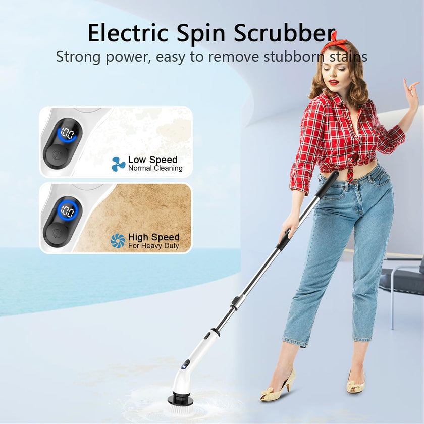 TUYU Electric Spin Scrubber, Full-Body IPX7 Waterproof Bathroom Scrubber with Power LCD Display, Adjustable Extension Handle, Cordless Shower Cleaner Brush for Bathtub Kitchen Wall Cleaning 🍁 All In One Marketplace Canada