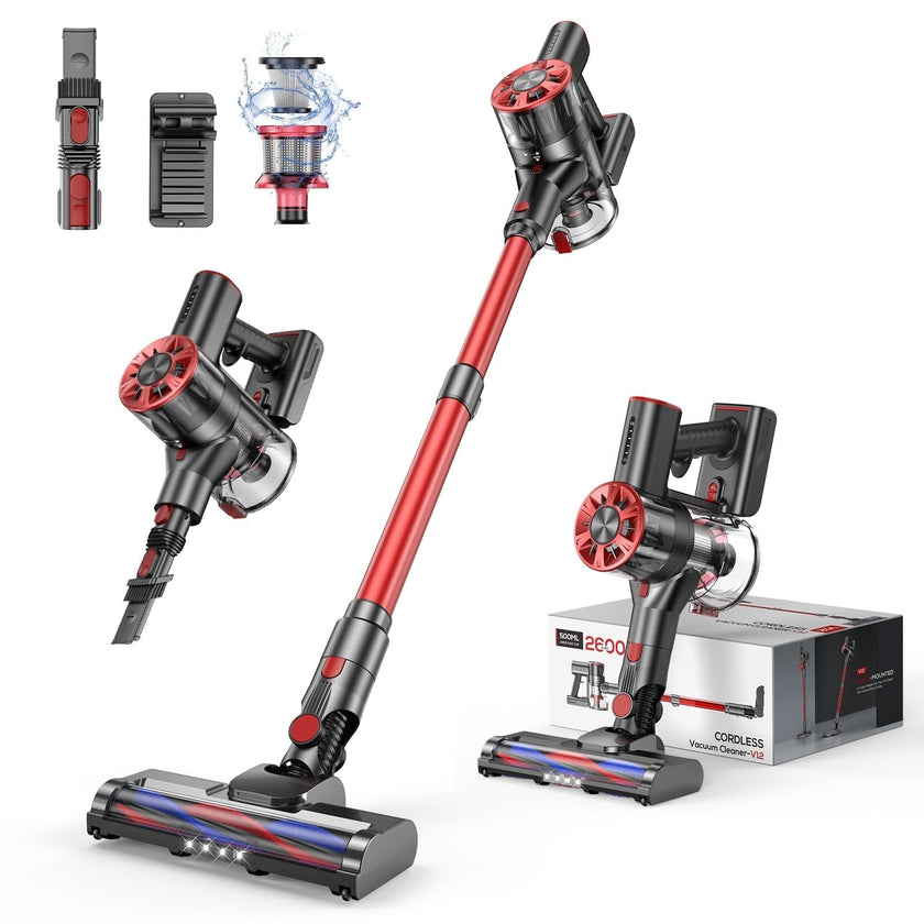 Cordless Vacuum Cleaner, 80,000PRM Stick Vacuum with 2 Powerful Suction Modes, Max 40 Mins Runtime, Protable 2600mAh Rechargeable Battery Vacuum Cleaner for Home (Pale Red) 🍁 All In One Marketplace Canada