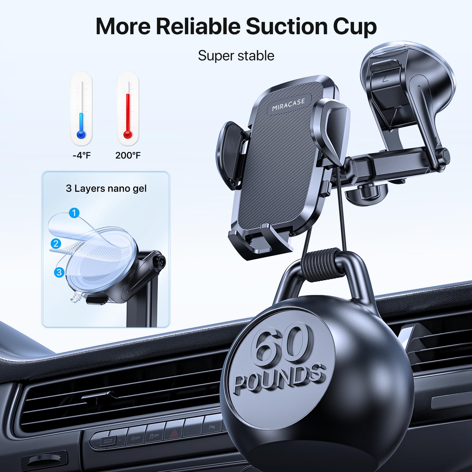 Miracase Car Phone Mount, [Upgraded Strong Military Grade Suction Cup] Long Arm Phone Holder for Car Dashboard Windshield Vent, Hands Free Cell Phone Holder Compatible with All Mobile Phones 🍁 All In One Marketplace Canada