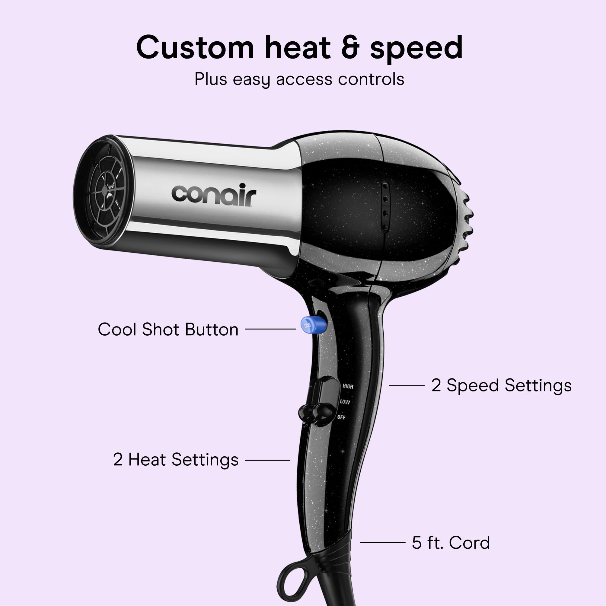 Conair 1875 Watt Pro Styler/Hair Dryer with Ionic Conditioning; Black/Chrome 🍁 All In One Marketplace Canada