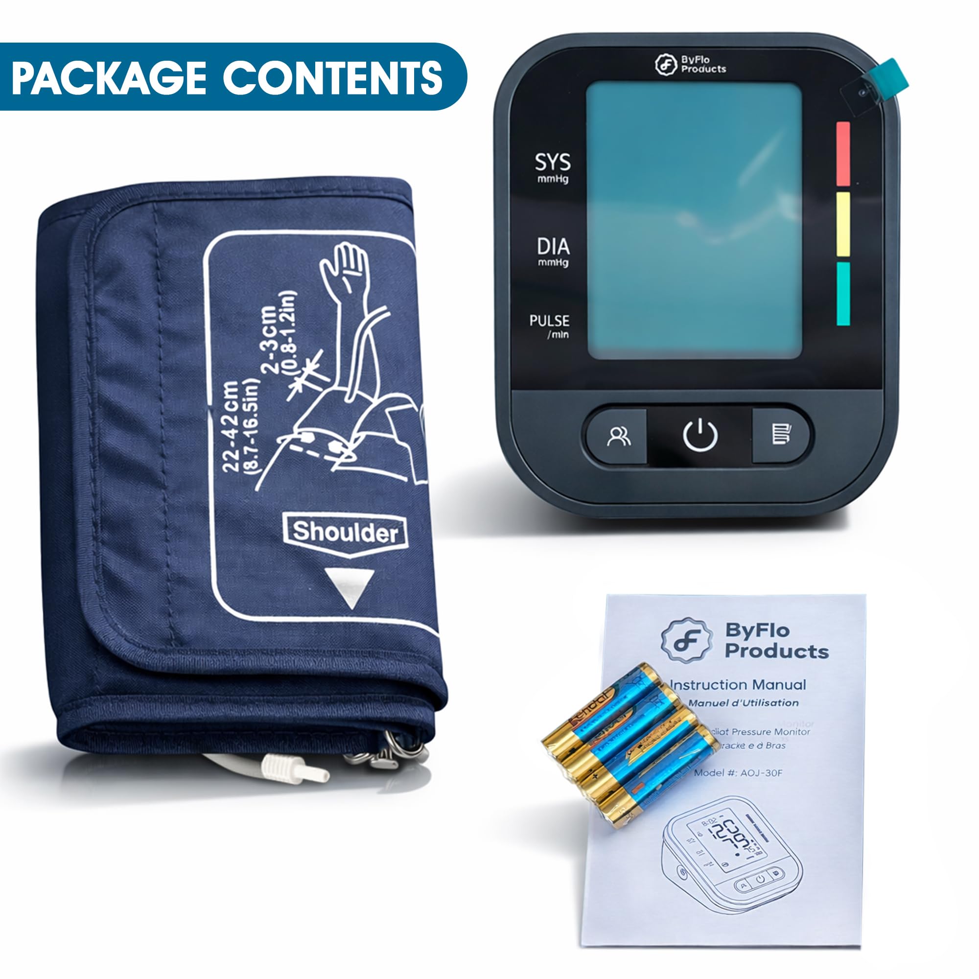 ByFloProducts Blood Pressure Monitor for Home Use – Digital Heart Rate Monitor with Backlit LCD Screen, Includes Blood Pressure Cuff, 4 AAA Batteries, Perfect Automatic Blood Pressure Machine (Black with Backlight) 🍁 All In One Marketplace Canada