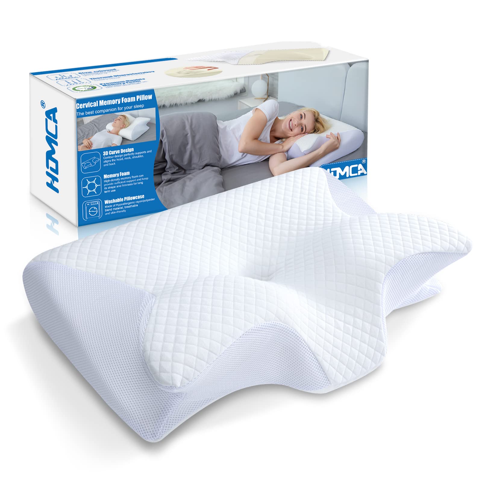 HOMCA Memory Foam Pillow, 2 in 1 Cervical Pillow for Neck Pain Relief, Ergonomic Neck Support Pillows for Side Back Stomach Sleepers with Breathable Pillowcase(White) 🍁 All In One Marketplace Canada