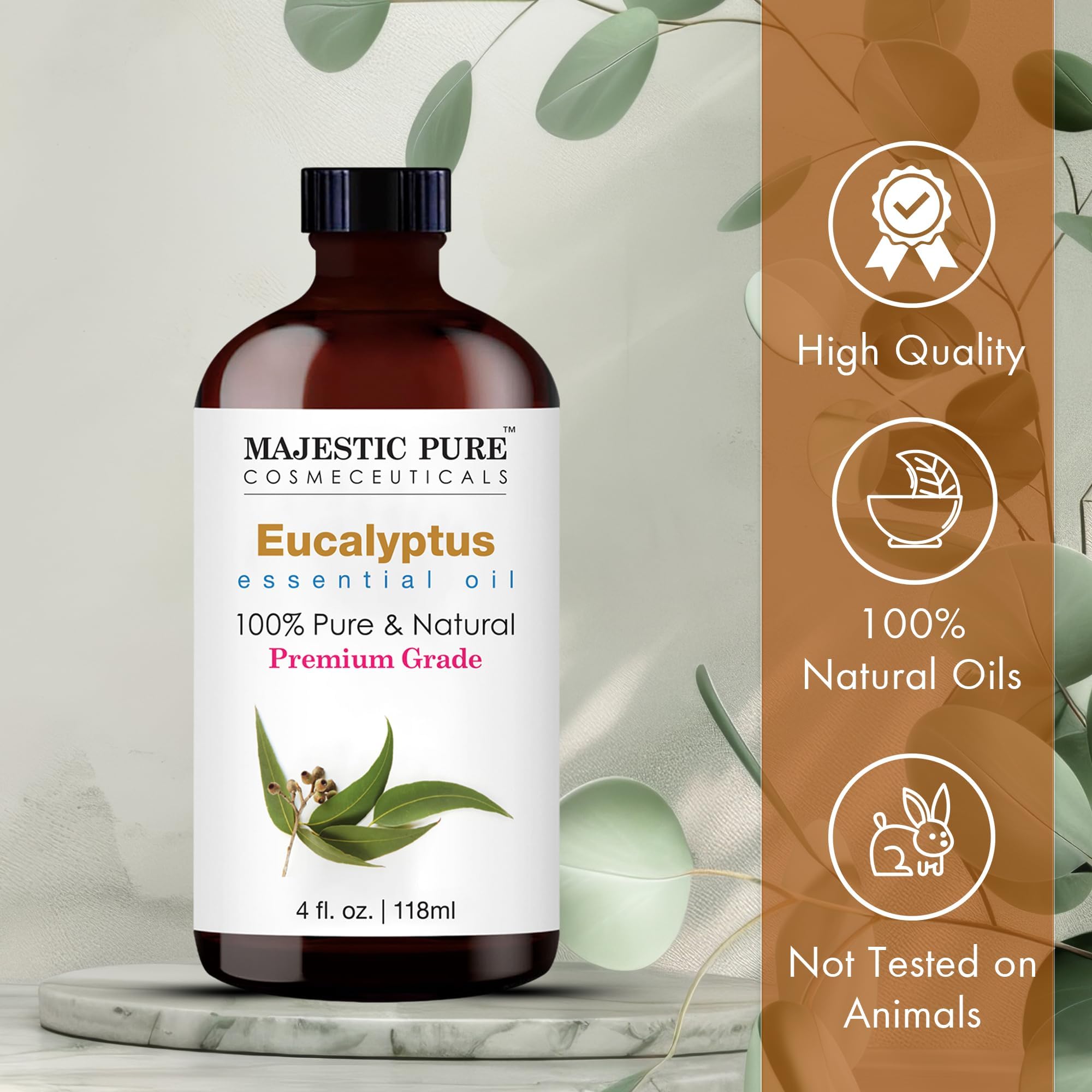 Majestic Pure Eucalyptus Essential Oil - Huge 118 ml - 100% Pure and Natural Oil for Soap Making Scent- Premium Grade with Glass Dropper 🍁 All In One Marketplace Canada