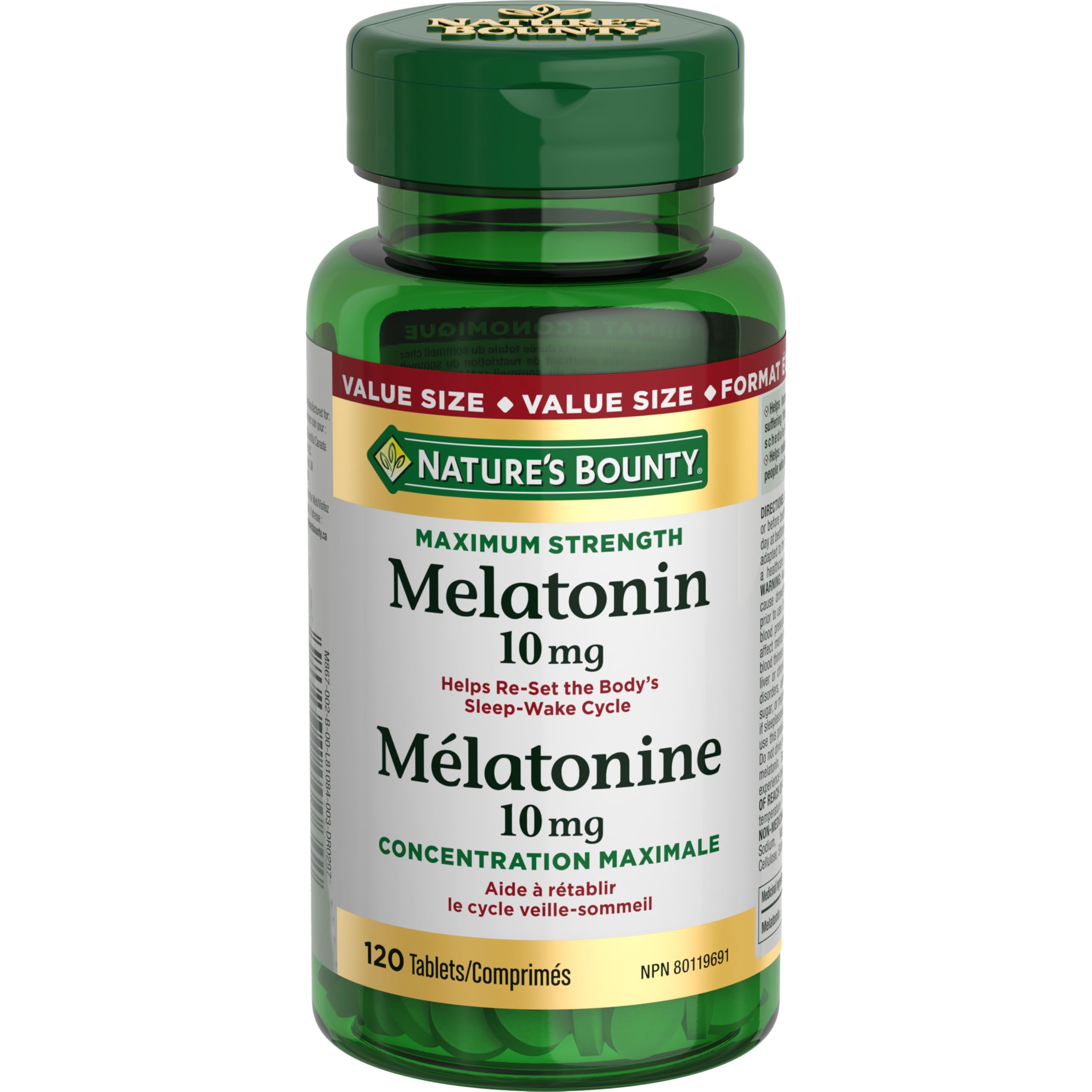 NATURE'S BOUNTY Maximum Strength Melatonin, 10 mg, Value Size, Helps Reset Sleep-wake Cycle, Helps Increase Total Sleep Time, Fall Asleep Faster, Fights Jet Lag, 120 Tablets, 44 g 🍁 All In One Marketplace Canada