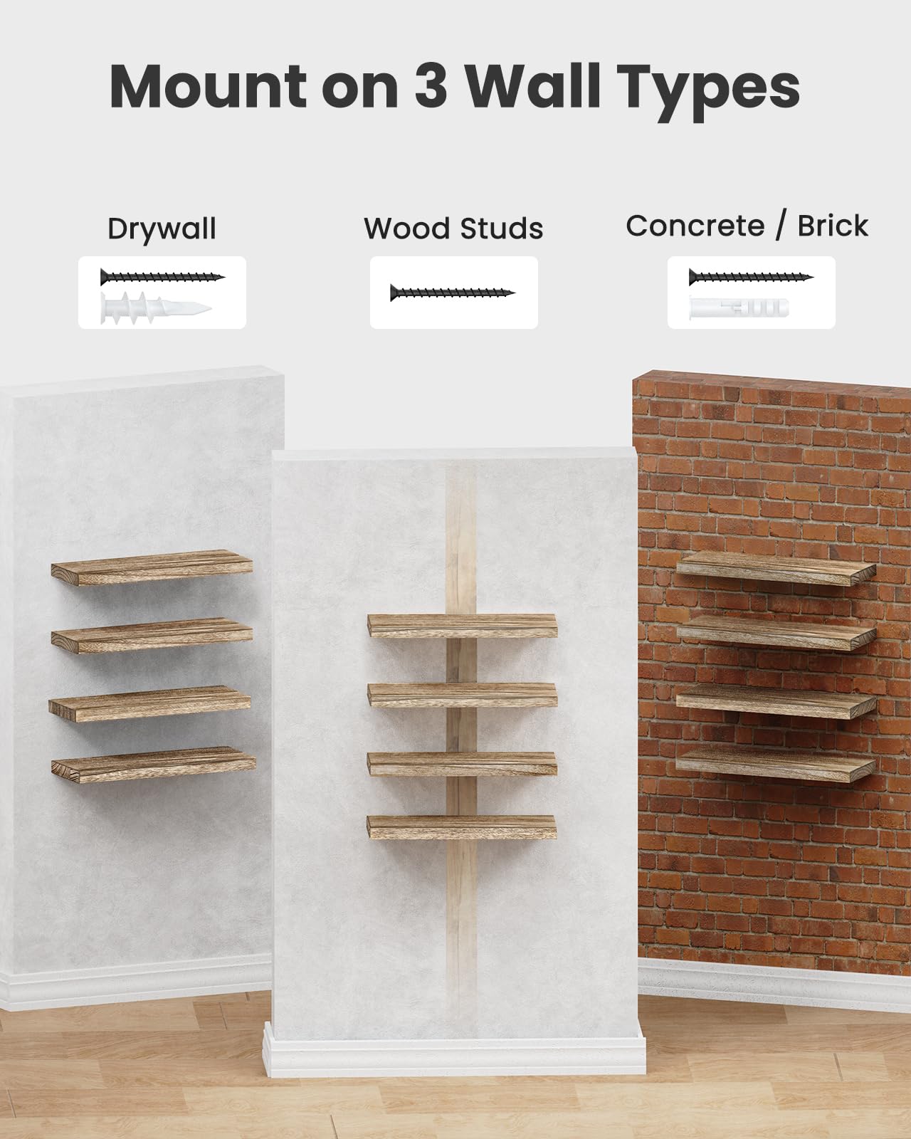AMADA HOMEFURNISHING Floating Shelves, Paulownia Wood Wall Shelves for Bathroom/Living Room/Bedroom/Kitchen/Home Office, Natural Wood Wall Shelf for Home Storage & Organization, Set of 4, AMFS40 🍁 All In One Marketplace Canada