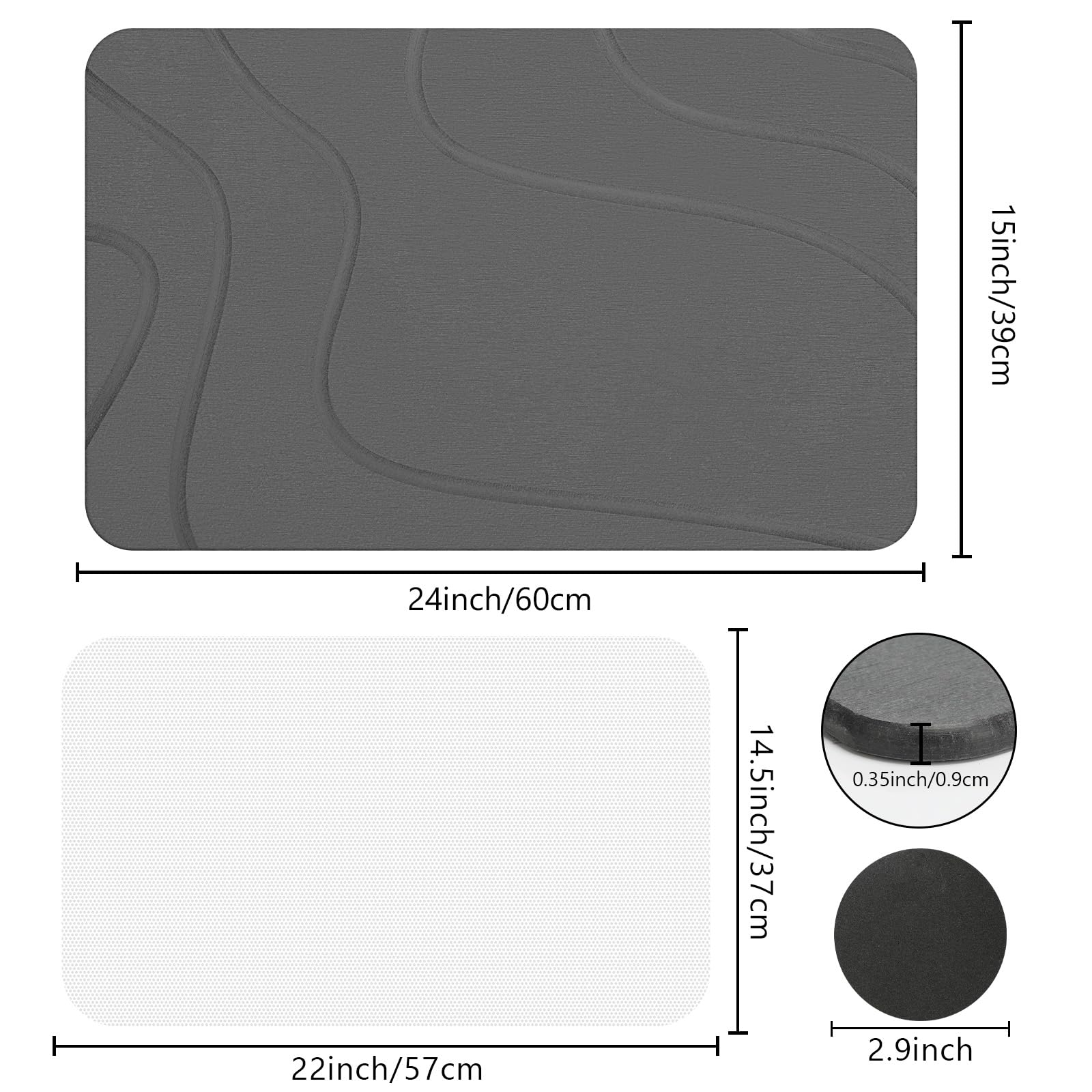 Ceecysaa Stone Bath Mat, Non-Slip Diatomaceous Earth Shower Mat, Quick Drying Bath Mat Stone, Super Absorbent Diatomite Bath Mats for Bathroom Kitchen, Easy to Clean, 60 x 39cm, Dark Gray 🍁 All In One Marketplace Canada