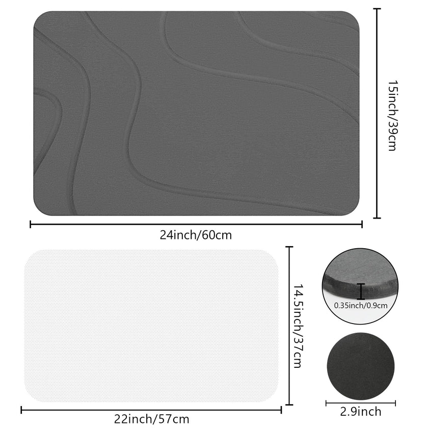 Ceecysaa Stone Bath Mat, Non-Slip Diatomaceous Earth Shower Mat, Quick Drying Bath Mat Stone, Super Absorbent Diatomite Bath Mats for Bathroom Kitchen, Easy to Clean, 60 x 39cm, Dark Gray 🍁 All In One Marketplace Canada