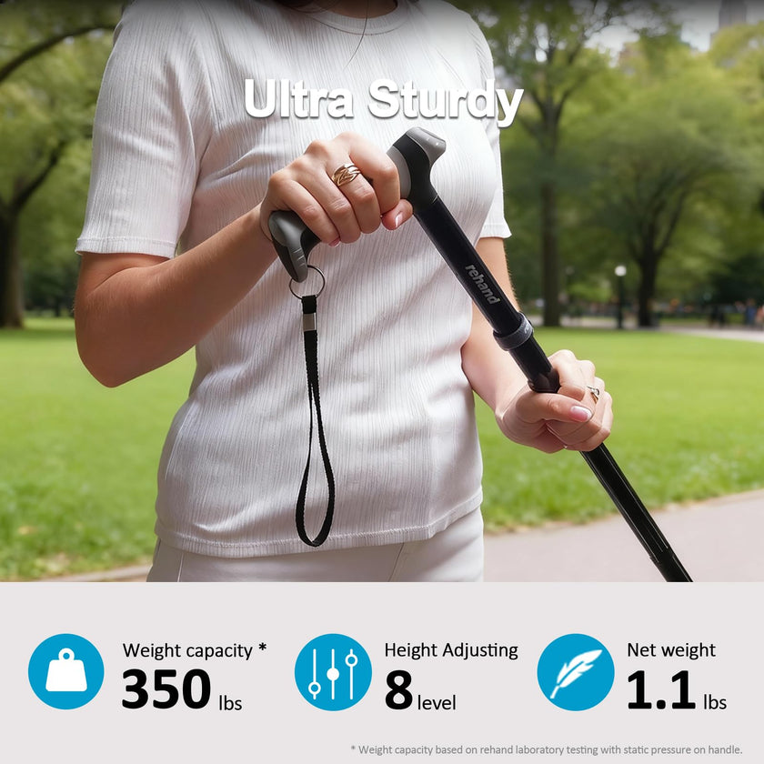 REHAND Walking Cane - Foldable, Adjustable, Collapsible Walking Canes for Men & Women, Heavy Duty All Terrain Tip, with Travel Bag | Walking Sticks for Seniors & Adults (Natural Black) 🍁 All In One Marketplace Canada