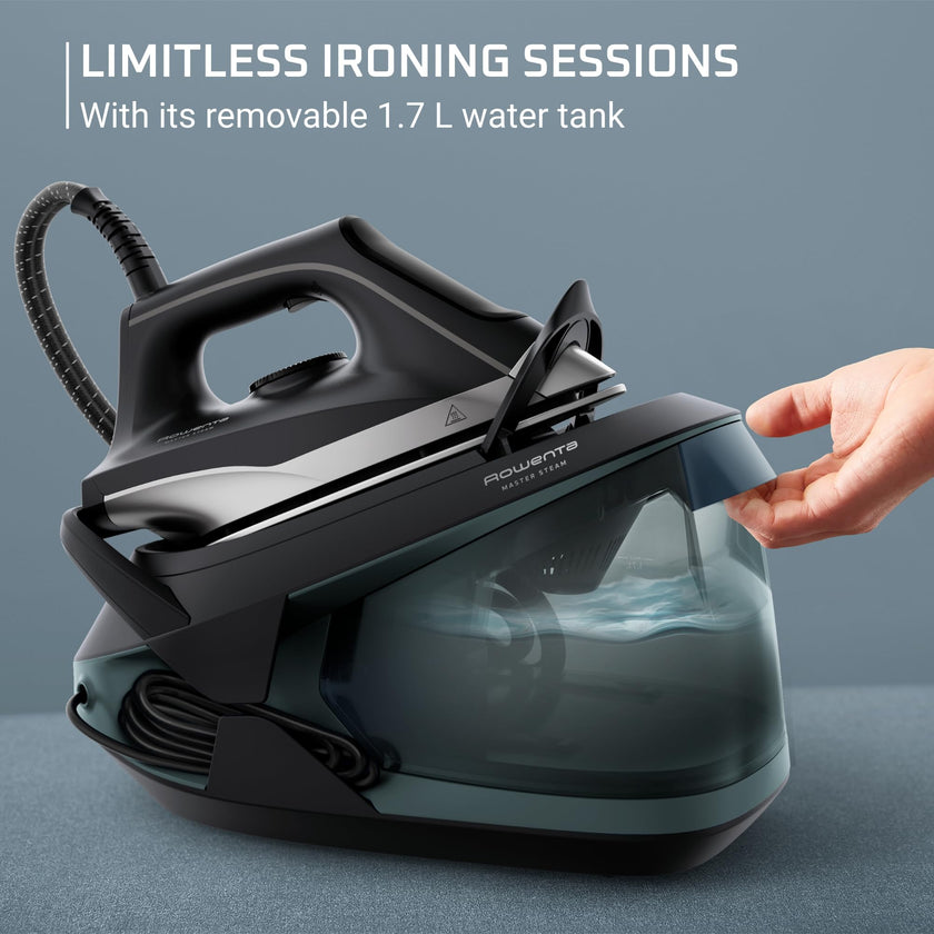Rowenta Iron Steamer for Clothes Master Steam Station, Professional Steam Iron for Clothes with Stainless Steel Soleplate, 57 Oz, 400 Microsteam Holes, Built-In Pump, 1750 Watts, Black/Green, VR8338 🍁 All In One Marketplace Canada