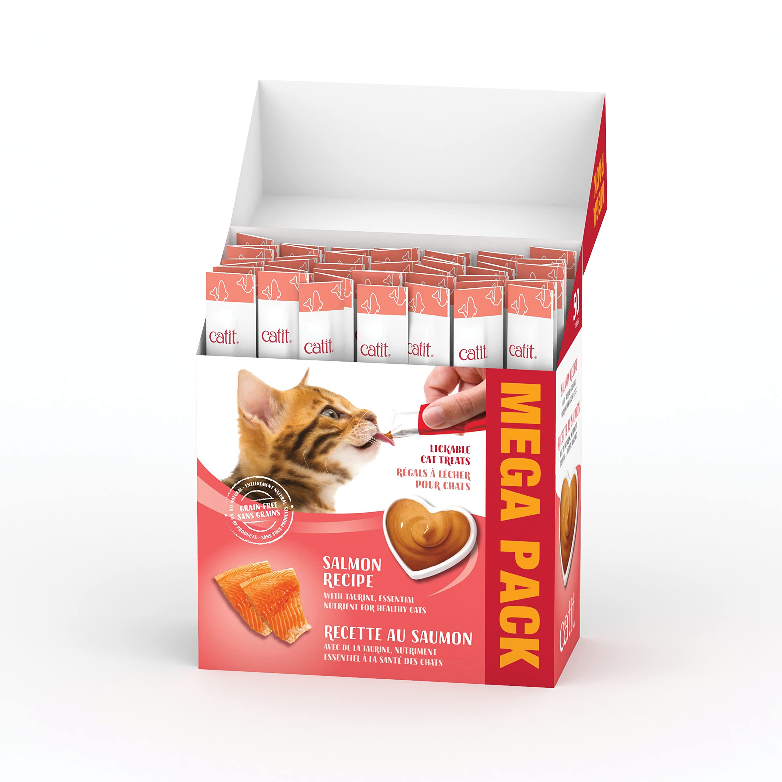 Catit Creamy Cat Treats Lickable, Salmon Flavor, 50 Tubes, Mega Pack, Hand-Fed Lickable Cat Treats, Healthy & Hydrating, Made with Fresh Ingredients, Gaterie Pour Chat 🍁 All In One Marketplace Canada