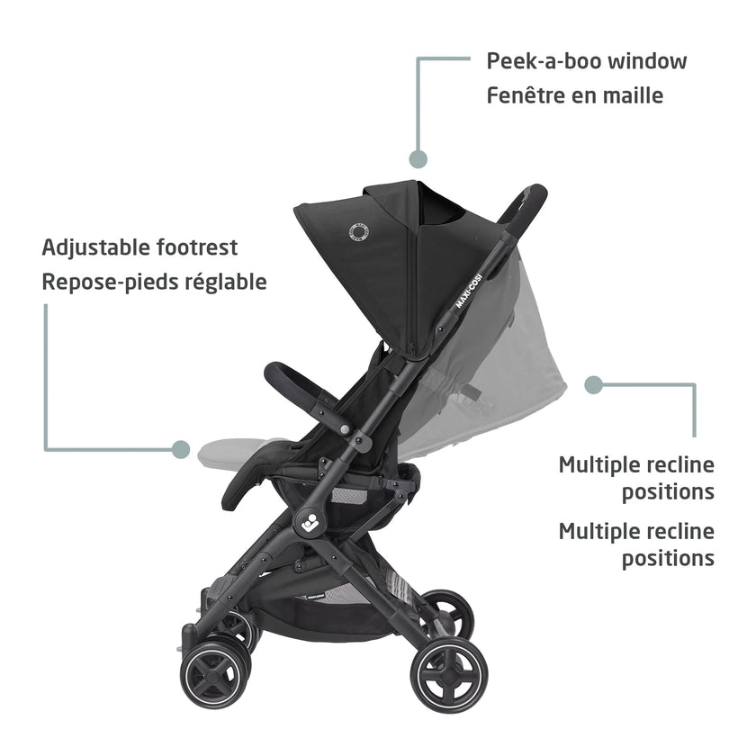 Maxi-Cosi Lara Ultra Compact Stroller, Airplane Carry-on Compliant for travel, Lightweight, one-hand fold, large storage, inludes travel bag Essential Black 🍁 All In One Marketplace Canada
