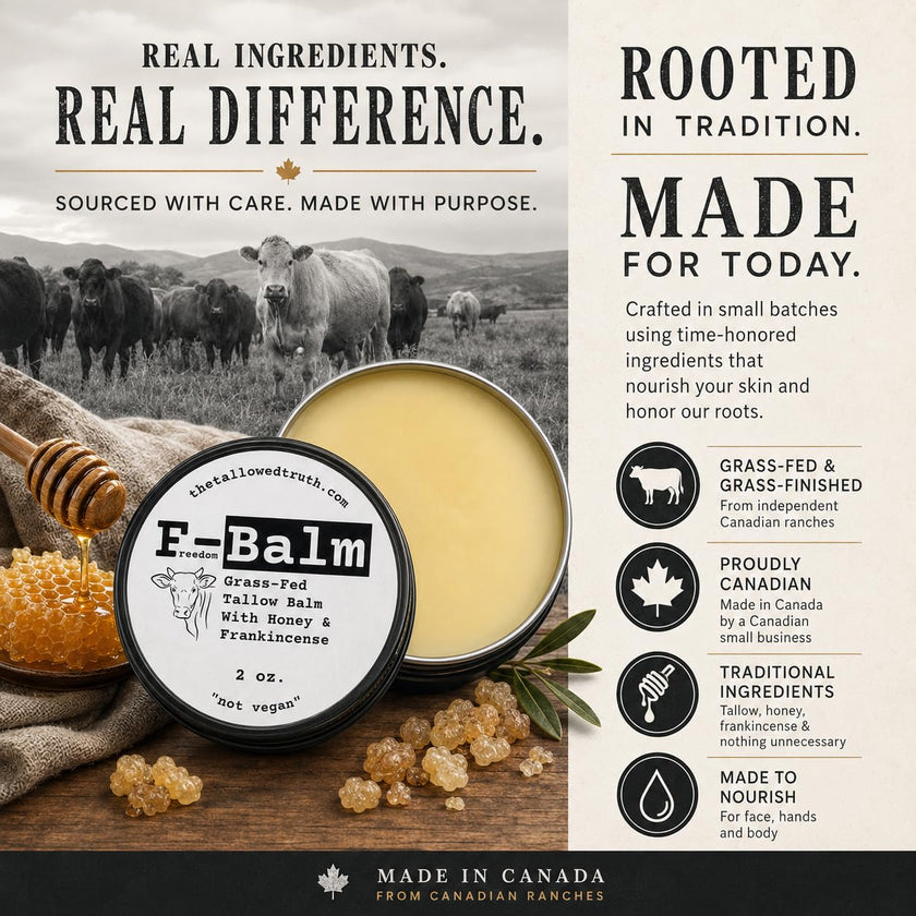 The Tallowed Truth F-Balm - All-In-One Premium Tallow Balm for Face & Body – Grass-Fed, Grass-Finished with Soft Sweet Scent of Honey & Frankincense – 5 Ingredients Only – Made in Canada - 2 oz 🍁 All In One Marketplace Canada
