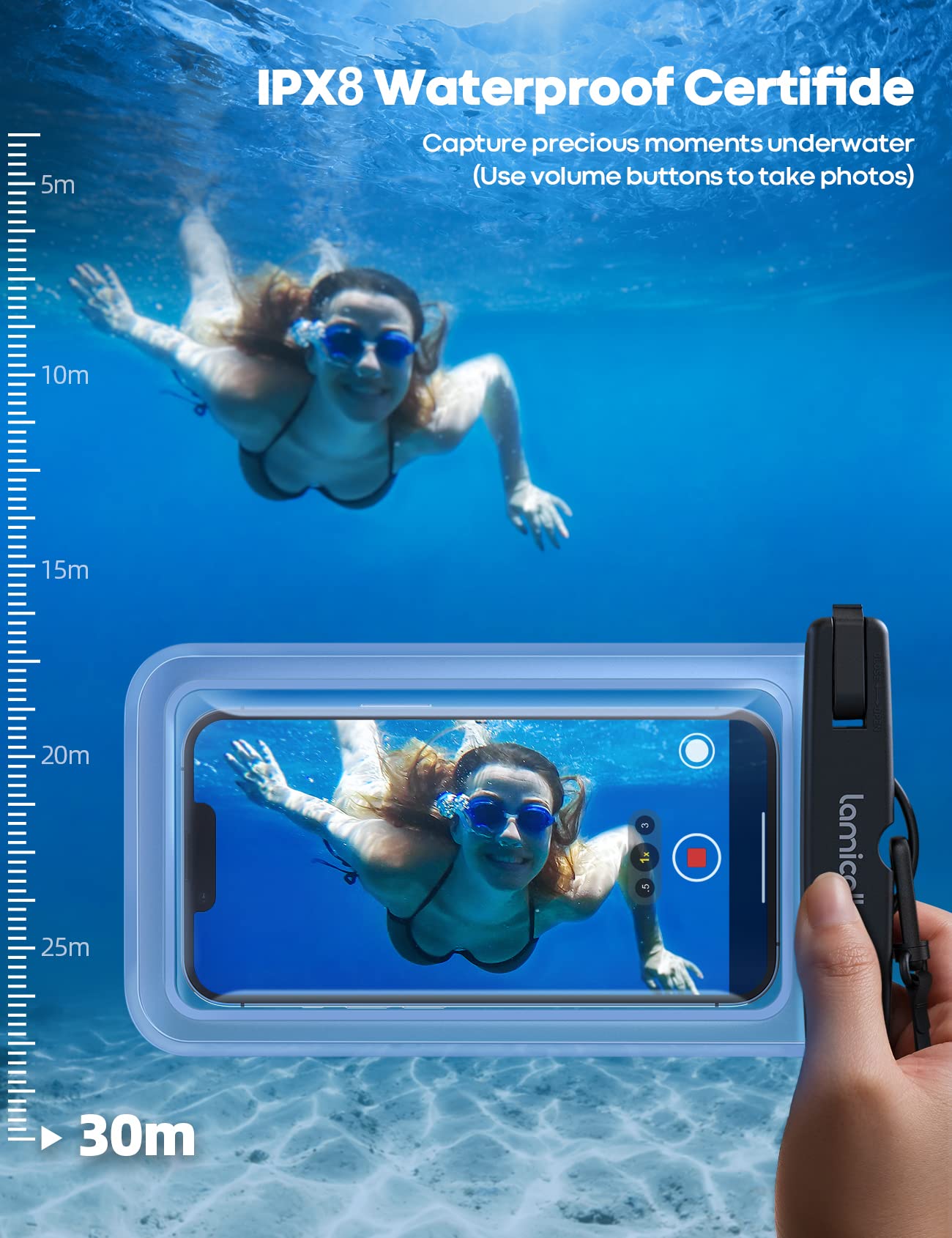 Lamicall Waterproof Phone Pouch Dry Bag with Lanyard - 2 Pack IPX8 [Easy Lock & Heavy Duty] Water Proof Cell Phone Case for iPhone 15 16 17 Pro Max, Samsung Galaxy S24 S25 Ultra, All 4-7