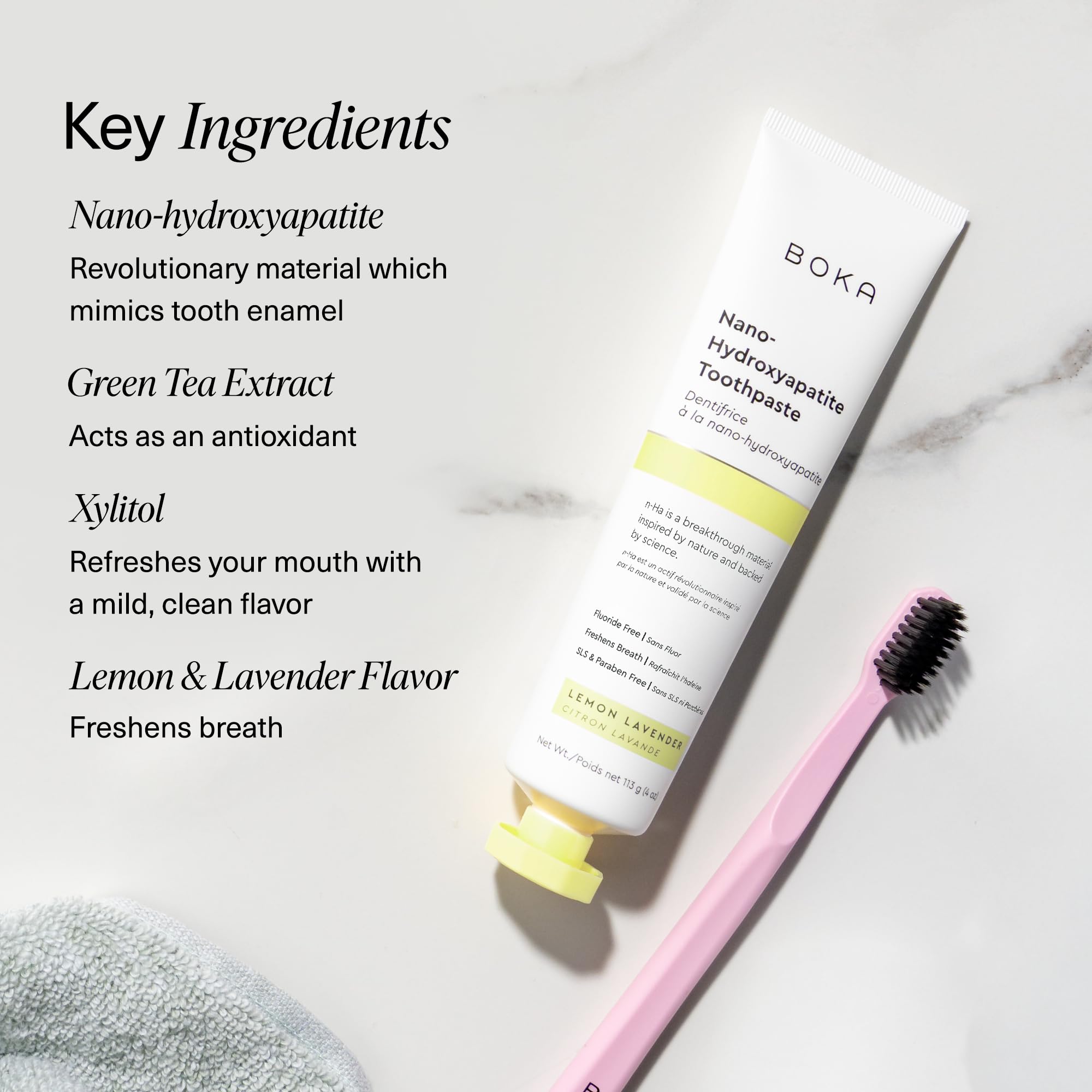Boka Fluoride Free Toothpaste, Nano Hydroxyapatite Toothpaste, Appropriate for Sensitive Teeth - for Adult Oral Care - Lemon Lavender Flavor, 4 Fl Oz (113g) 1Pk 🍁 All In One Marketplace Canada