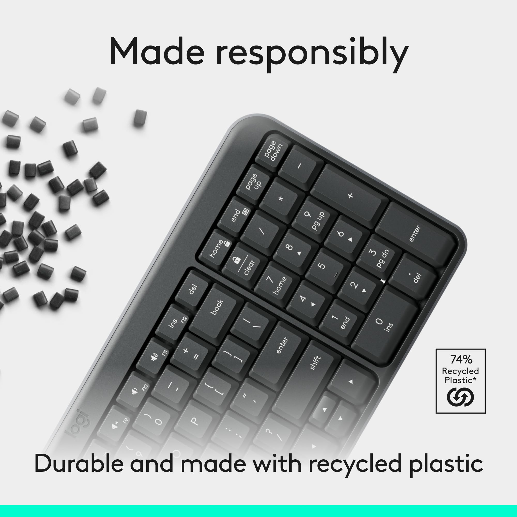 Logitech K250 Bluetooth Keyboard with Numpad, Easy Connectivity, Compact Wireless Keyboard Made with Recycled Plastic, Spill-Resistant, Comfortable Keys - Windows/MacOS - Graphite 🍁 All In One Marketplace Canada