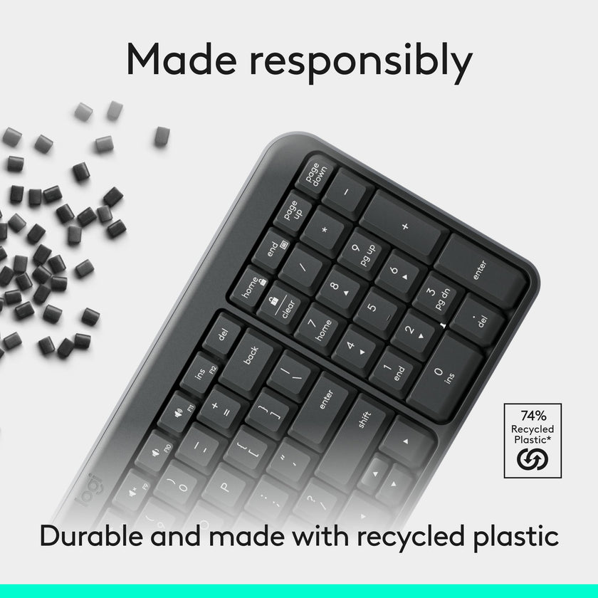 Logitech K250 Bluetooth Keyboard with Numpad, Easy Connectivity, Compact Wireless Keyboard Made with Recycled Plastic, Spill-Resistant, Comfortable Keys - Windows/MacOS - Graphite 🍁 All In One Marketplace Canada