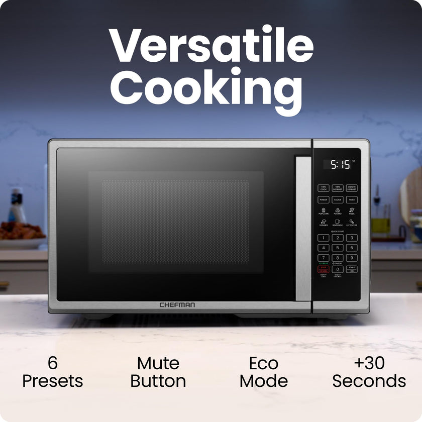 Chefman Countertop Microwave Oven 0.7 Cu. Ft. Digital Stainless Steel Microwave 700 Watts with 6 Auto Menus, 10 Power Levels, Eco Mode, Memory, Mute Function, Child Safety Lock, Easy Clean 🍁 All In One Marketplace Canada