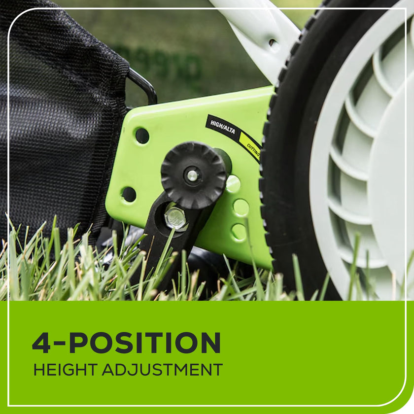 Greenworks 16-Inch Reel Lawn Mower with Grass Catcher 25052,Black/Green, 47