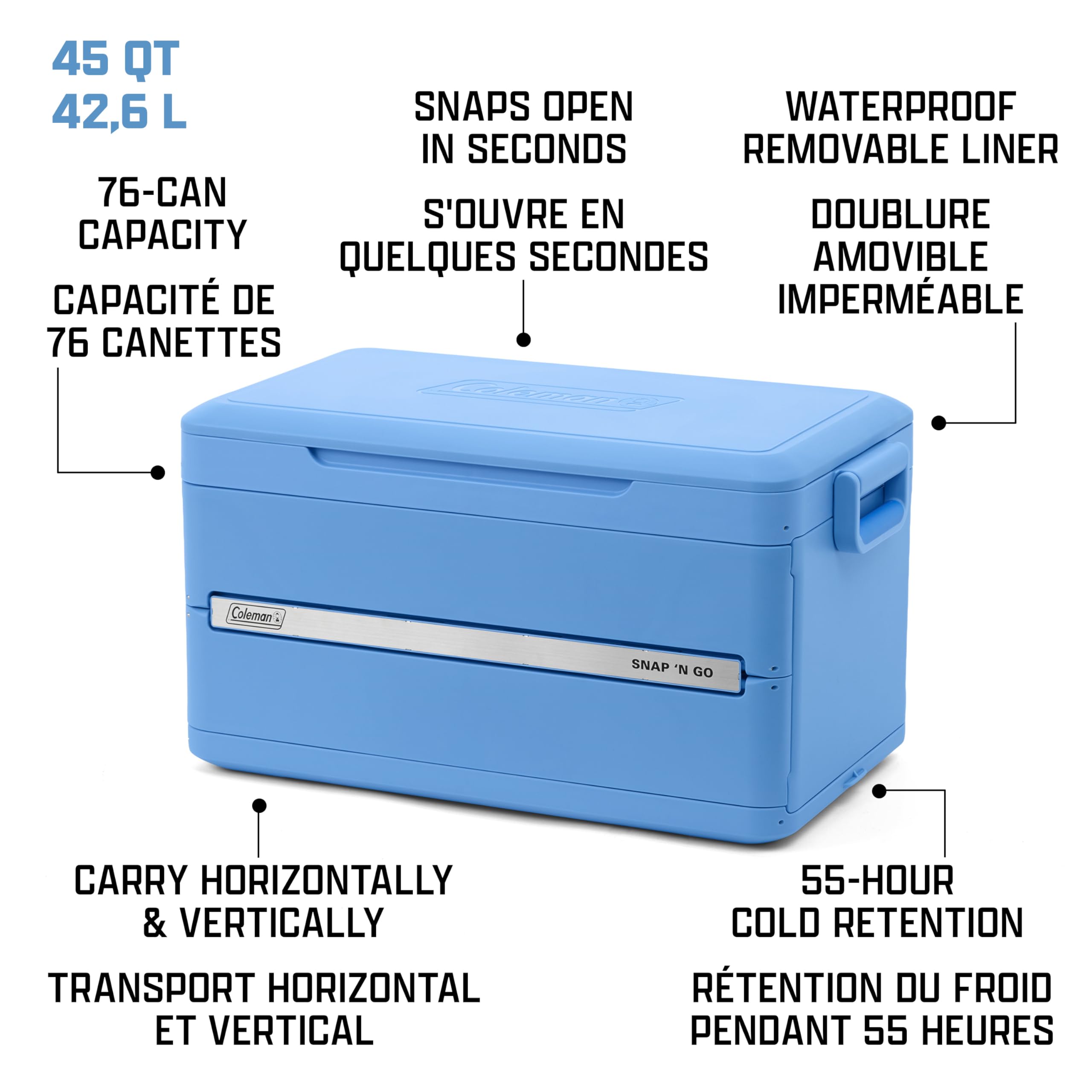Coleman Snap 'N Go 45-Quart Collapsible Hard Cooler, Keeps Ice Cold up to 55 Hours, 76-Can Capacity, Spacing-Saving & Quick to Set Up, Collapses to 1/3 of Open Size, Holds up to 200 Pounds 🍁 All In One Marketplace Canada