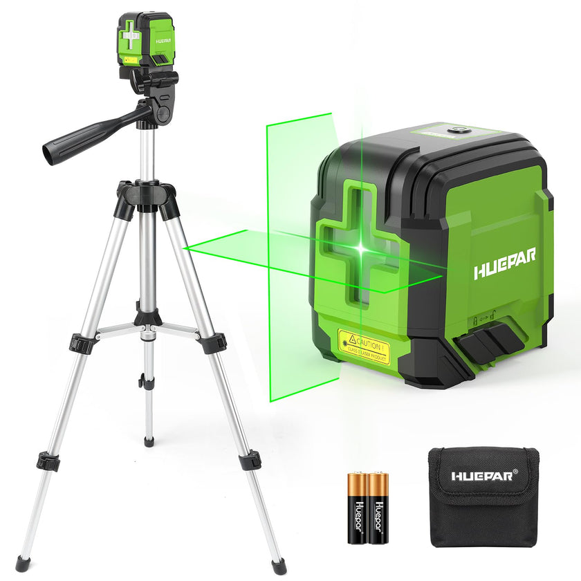 Huepar Self Leveling Laser Level with Tripod, 98Ft Green Cross Line Laser Leveler Tool for Picture Hanging, Tile, Home Renovation, Indoor Project, Battery Included, 40in Tripod 🍁 All In One Marketplace Canada