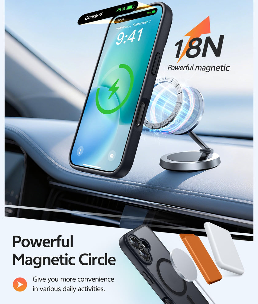 FNTCASE for iPhone 16 Phone Case: Magnetic Translucent Matte [Full Covered Camera Protection] [Screen Protector] Military Grade Shockproof Slim Cover Drop Proof Protective Cases - Black 🍁 All In One Marketplace Canada