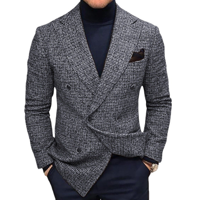 Men's Slim Fit Plaid Double-Breasted Blazer – Business Casual Jacket (2 Colors, S–XXXL)