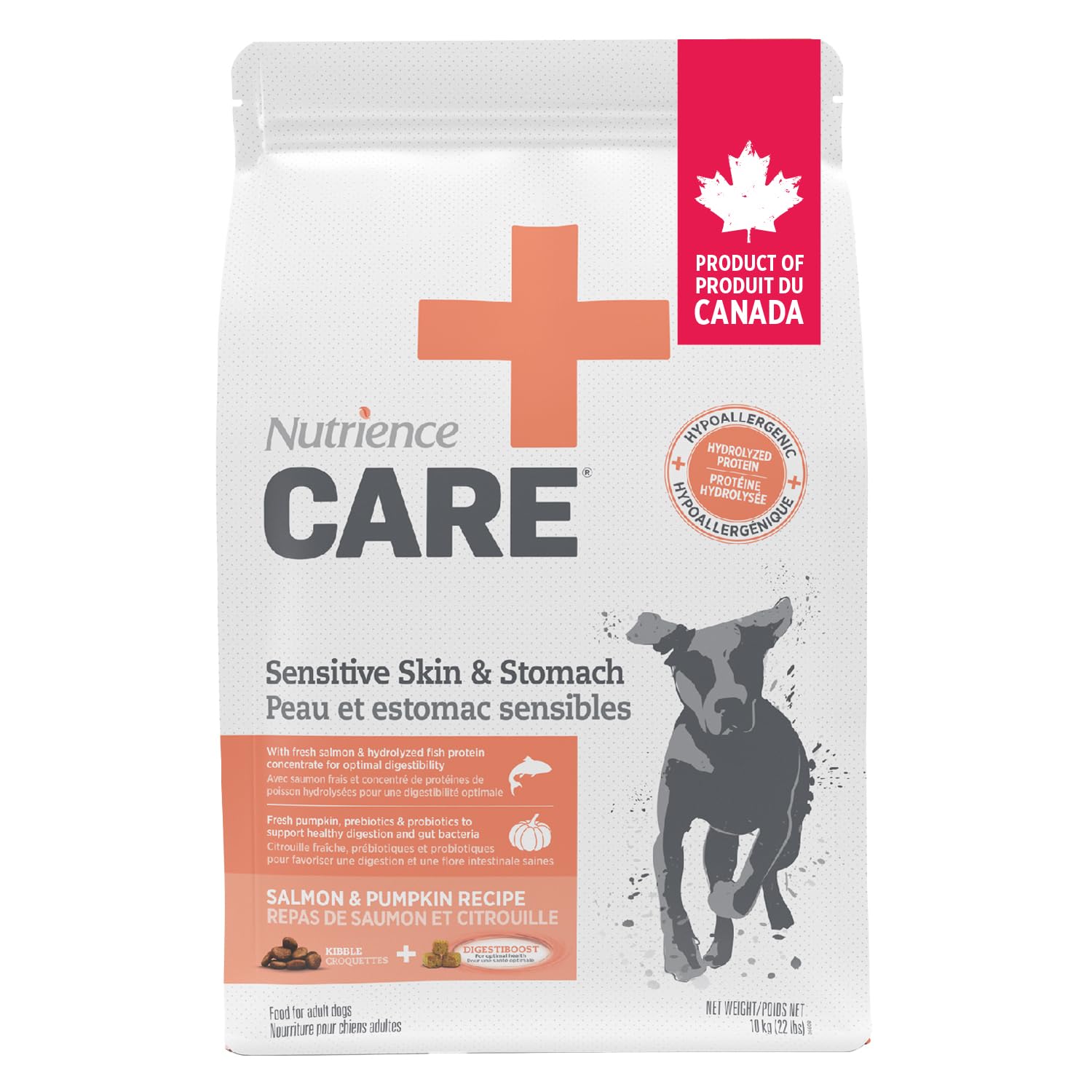 Nutrience Care Sensitive Skin & Stomach Hypoallergenic Adult Dog Food, 10 kg (22 lb), Salmon & Pumpkin, Grain & Gluten Free, Fresh Canadian Protein, Dry Dog Food, Nourriture Pour Chien 🍁 All In One Marketplace Canada
