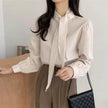 Spring New Gentle Lace-up Bow Tie Design Puff Sleeve Solid Color Shirt For Women