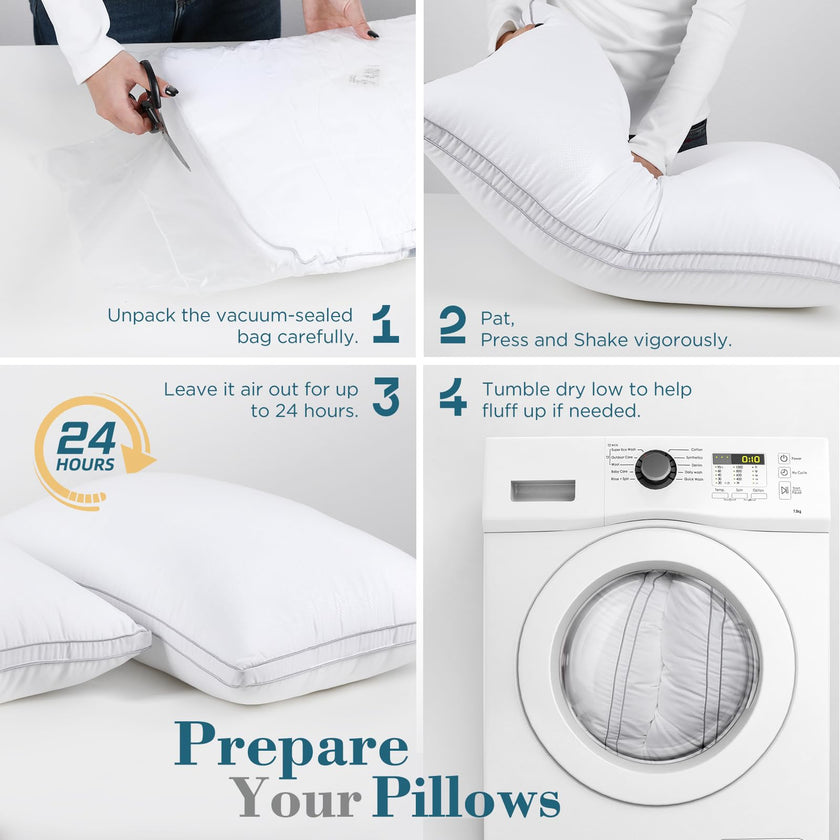 viewstar Bed Pillows Queen Size 2 Pack, Firm Support Gusseted Side Sleeper Hotel Pillow for Back and Stomach Sleeping, White 🍁 All In One Marketplace Canada