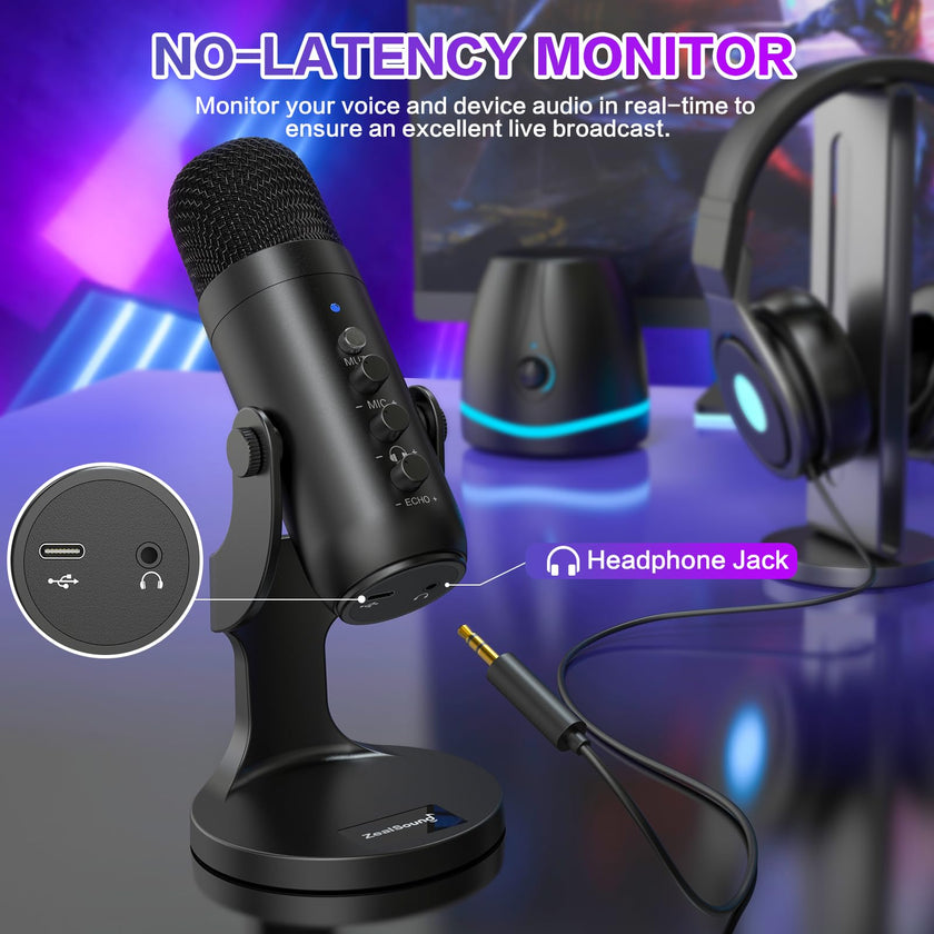 ZealSound Podcast Microphone for PC, Noise Cancellation USB Mic with Gain, Volume Adjustment & Mute Button, Monitoring & Echo, for YouTube, TikTok, Podcasting, Streaming, iPhone, iPad, Android, Mac 🍁 All In One Marketplace Canada
